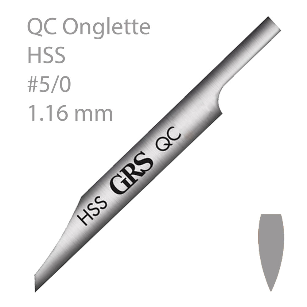 QC (greito keitimo) štichelis GRS®, Onglette („skirtukas“), HSS, #5/0, 1,16 mm