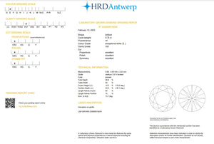 0.75 ct Laboratorinis briliantas - HRD sertifikatas